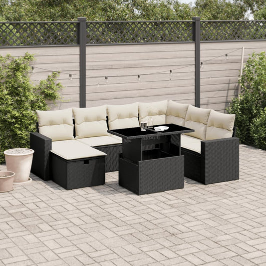 8-tlg. Garten-Sofagarnitur mit Kissen Schwarz Poly Rattan