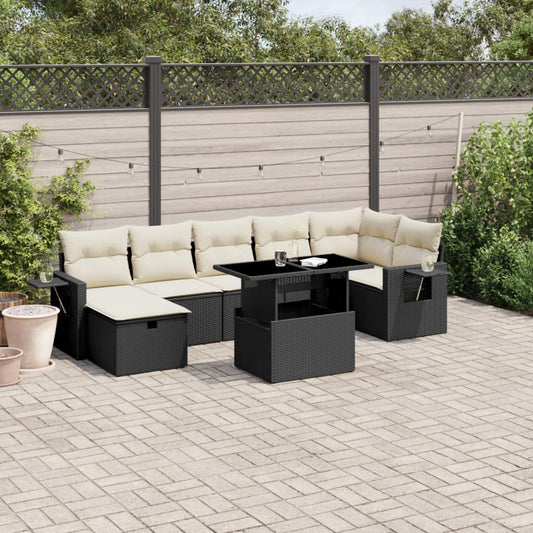 8-tlg. Garten-Sofagarnitur mit Kissen Schwarz Poly Rattan