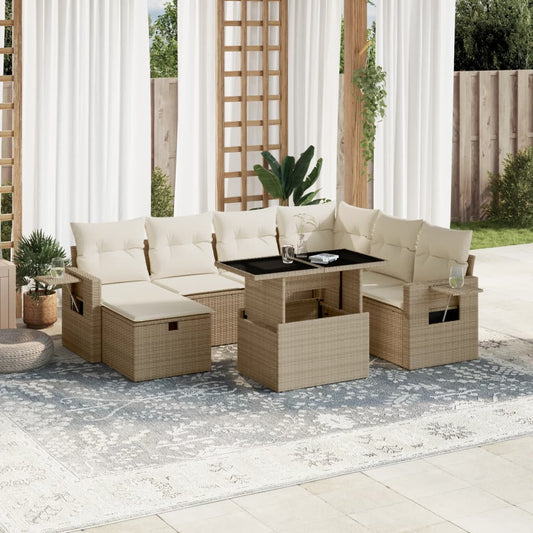 8-tlg. Garten-Sofagarnitur mit Kissen Beige Poly Rattan