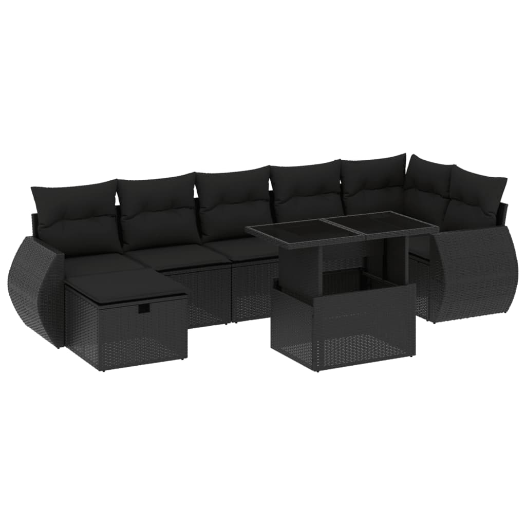 8-tlg. Garten-Sofagarnitur mit Kissen Schwarz Poly Rattan