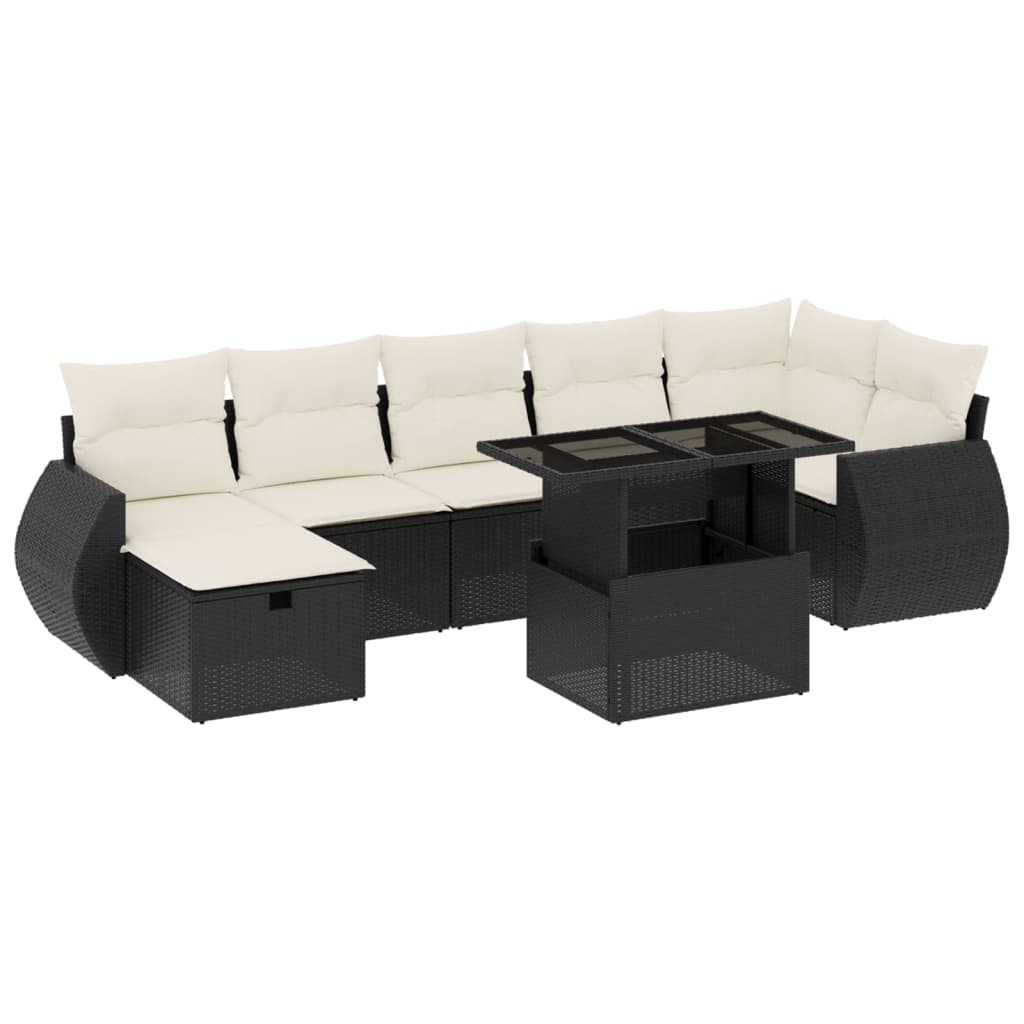 8-tlg. Garten-Sofagarnitur mit Kissen Schwarz Poly Rattan