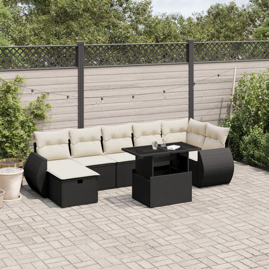 8-tlg. Garten-Sofagarnitur mit Kissen Schwarz Poly Rattan