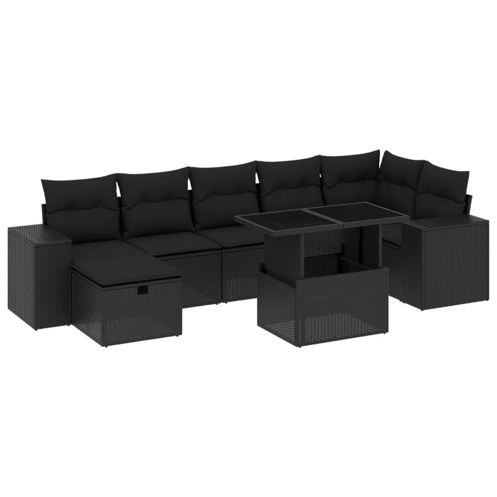 8-tlg. Garten-Sofagarnitur mit Kissen Schwarz Poly Rattan