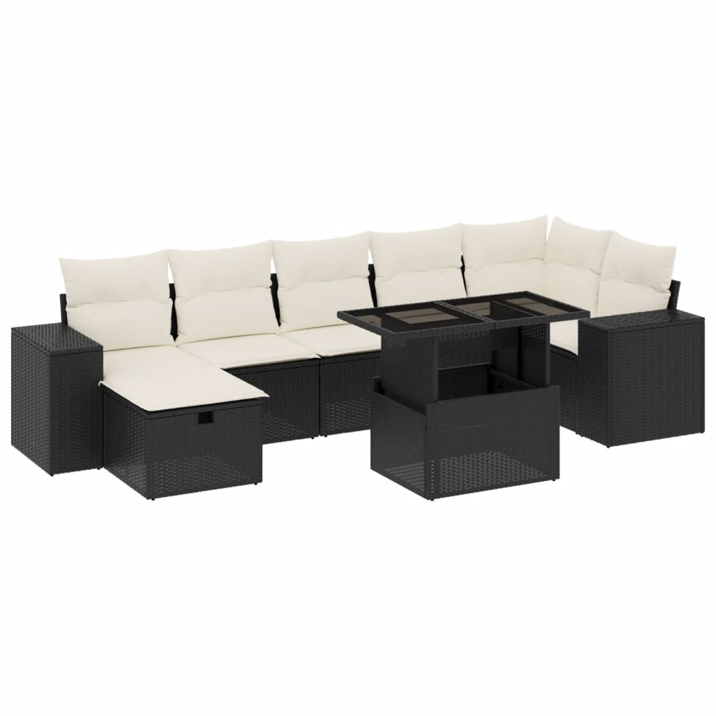 8-tlg. Garten-Sofagarnitur mit Kissen Schwarz Poly Rattan