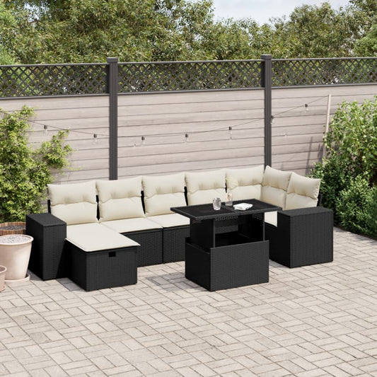 8-tlg. Garten-Sofagarnitur mit Kissen Schwarz Poly Rattan