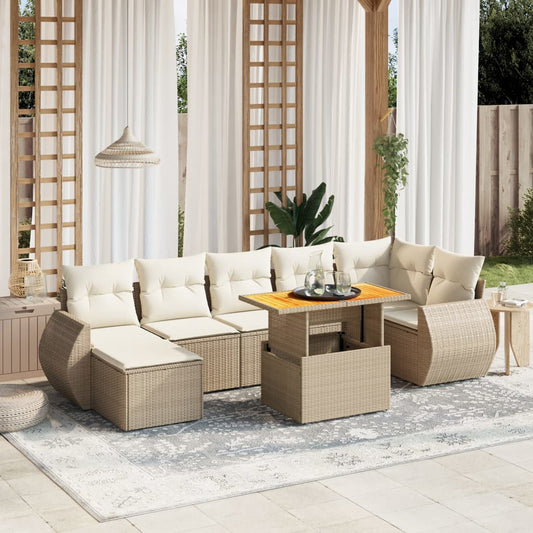 8-tlg. Garten-Sofagarnitur mit Kissen Beige Poly Rattan