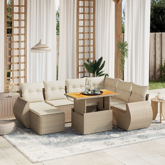 8-tlg. Garten-Sofagarnitur mit Kissen Beige Poly Rattan