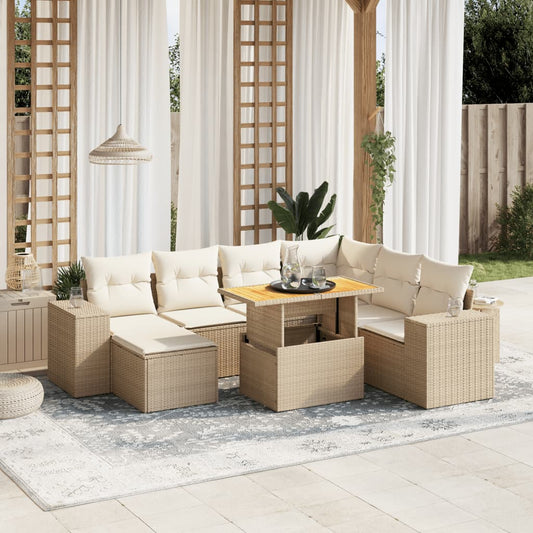 8-tlg. Garten-Sofagarnitur mit Kissen Beige Poly Rattan