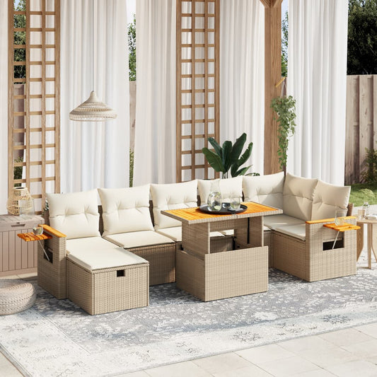 8-tlg. Garten-Sofagarnitur mit Kissen Beige Poly Rattan