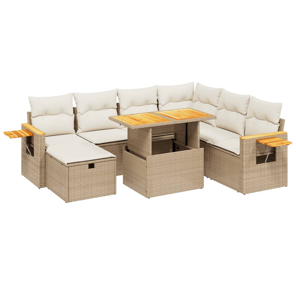 8-tlg. Garten-Sofagarnitur mit Kissen Beige Poly Rattan