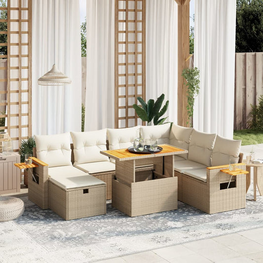 8-tlg. Garten-Sofagarnitur mit Kissen Beige Poly Rattan