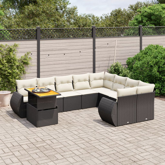 10-tlg. Garten-Sofagarnitur mit Kissen Schwarz Poly Rattan