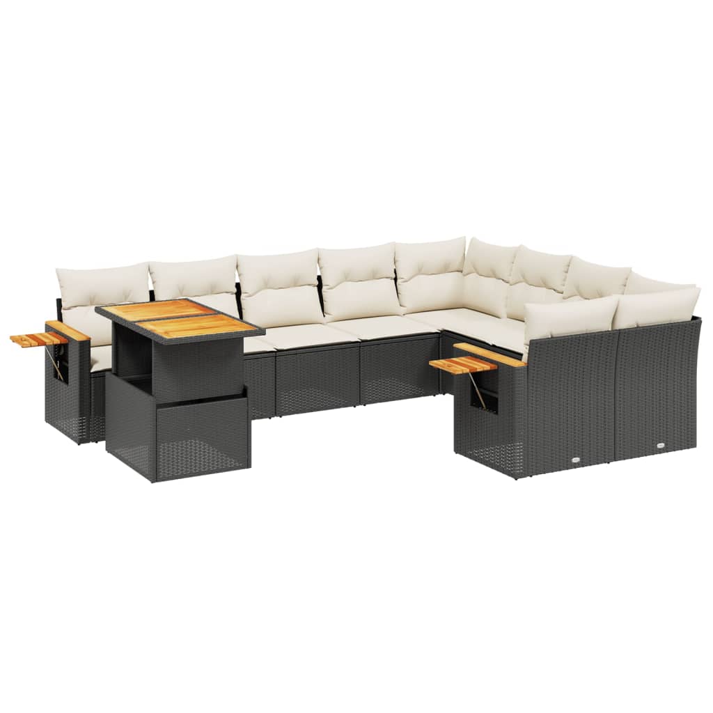 10-tlg. Garten-Sofagarnitur mit Kissen Schwarz Poly Rattan