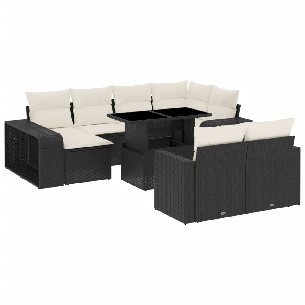 11-tlg. Garten-Sofagarnitur mit Kissen Schwarz Poly Rattan