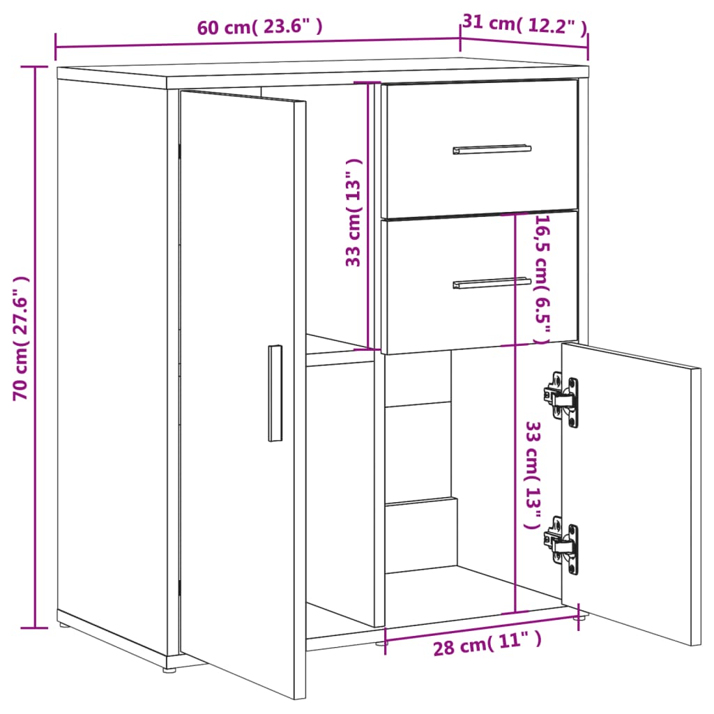 Sideboards 2 Stk. Braun Eichen-Optik 60x31x70 cm Holzwerkstoff