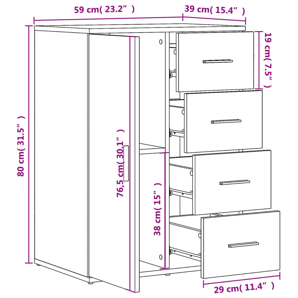 Sideboards 2 Stk. Räuchereiche 59x39x80 cm Holzwerkstoff