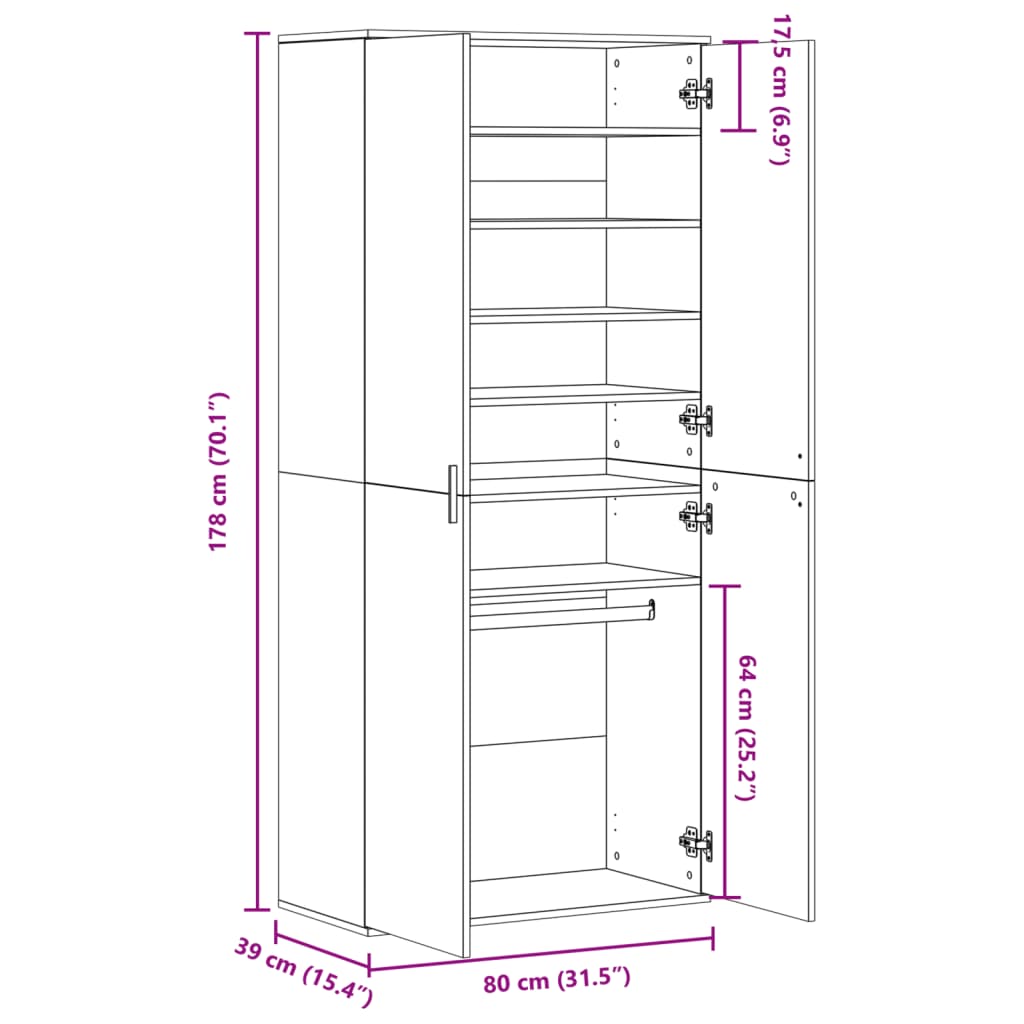 Schuhschrank Sonoma-Eiche 80x39x178 cm Holzwerkstoff