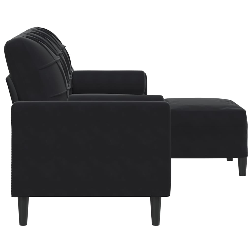 3-Sitzer-Sofa mit Hocker Schwarz 180 cm Samt
