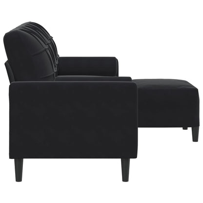 3-Sitzer-Sofa mit Hocker Schwarz 180 cm Samt