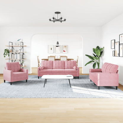 4-tlg. Sofagarnitur mit Kissen und Nackenrollen Rosa Samt