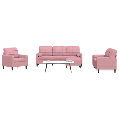 4-tlg. Sofagarnitur mit Kissen und Nackenrollen Rosa Samt
