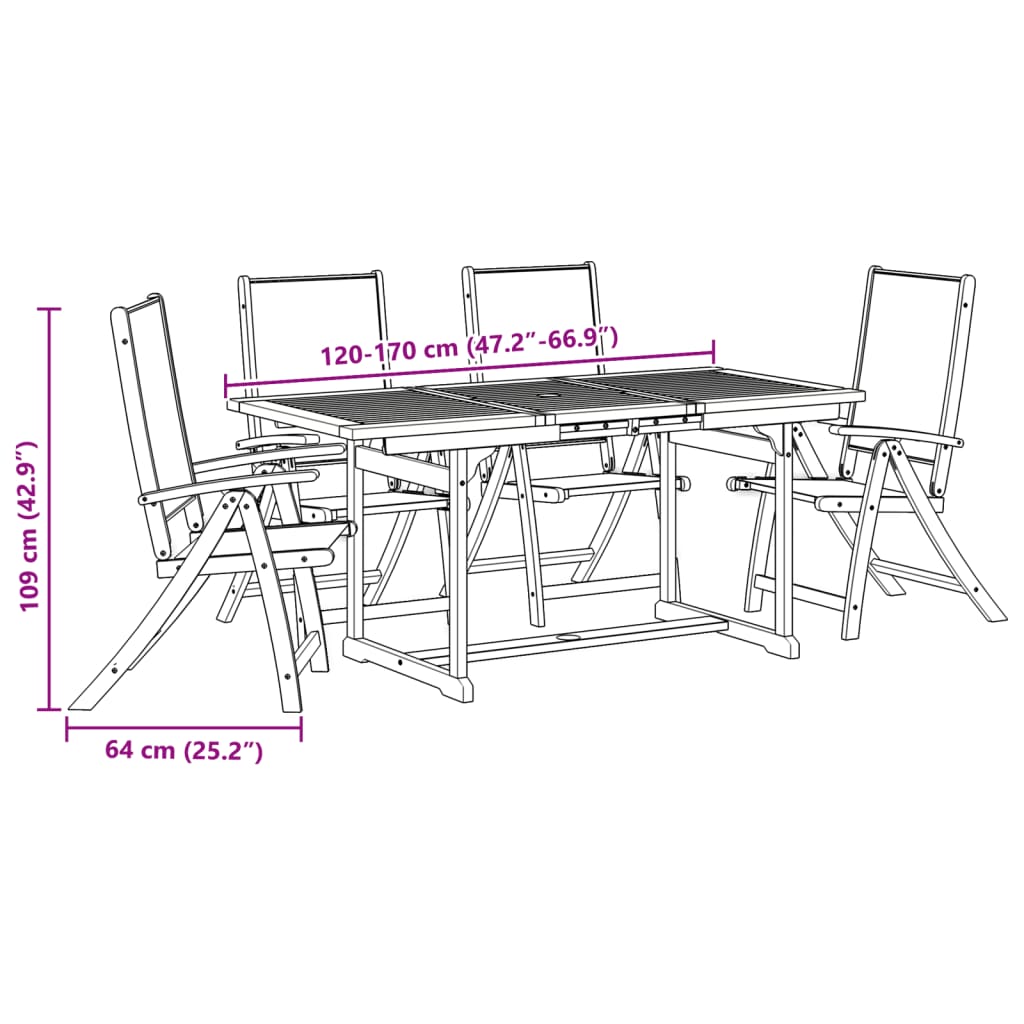 5-tlg. Garten-Essgruppe Massivholz Akazie und Textilene