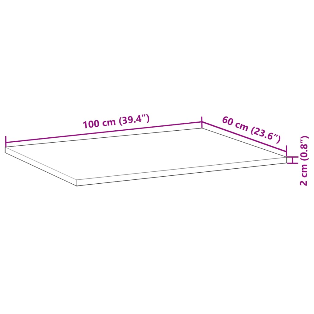 Waschtischplatte Unbehandelt 100x60x2 cm Massivholz Akazie