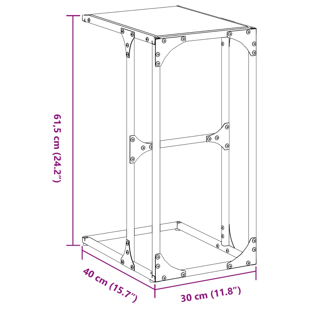 Beistelltisch mit Glasplatte Transparent 40x30x61,5 cm Stahl