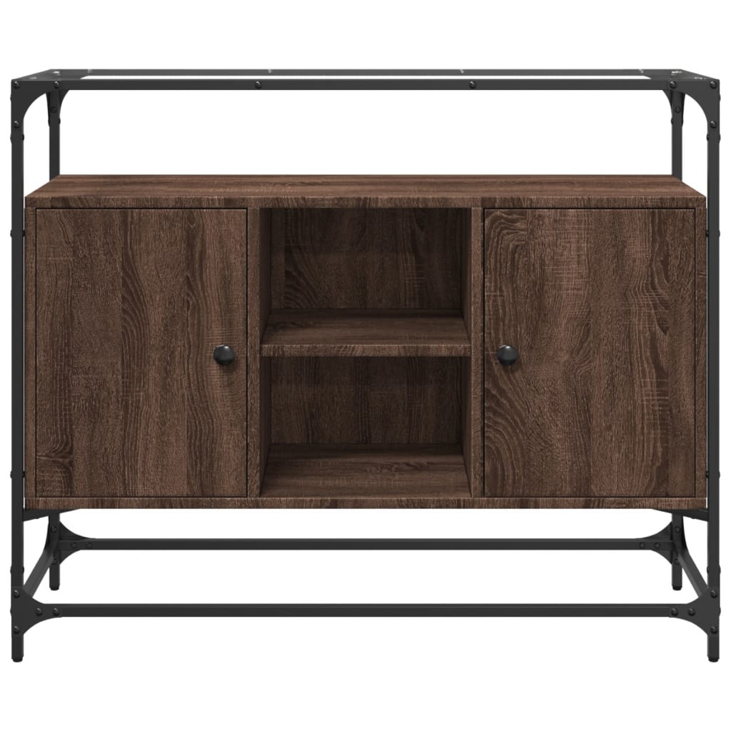 Sideboard mit Glasplatte Braun Eiche 98x35x81 cm Holzwerkstoff