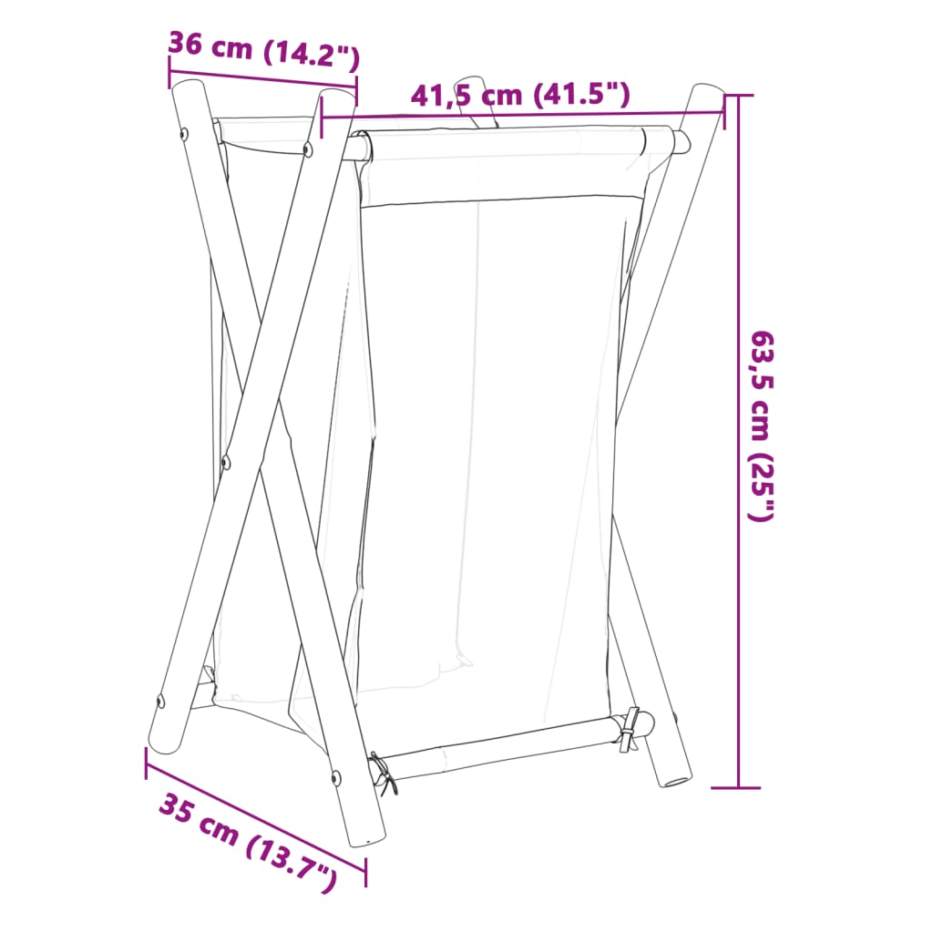 Wäschekorb Cremeweiß 41,5x36x63,5 cm Bambus