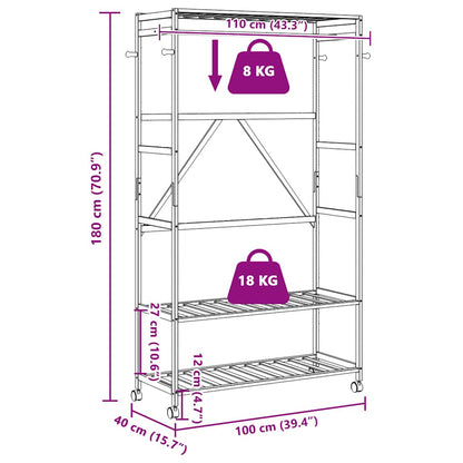 Kleiderständer mit Ablagen und Rollen 110x40x180 cm Bambus