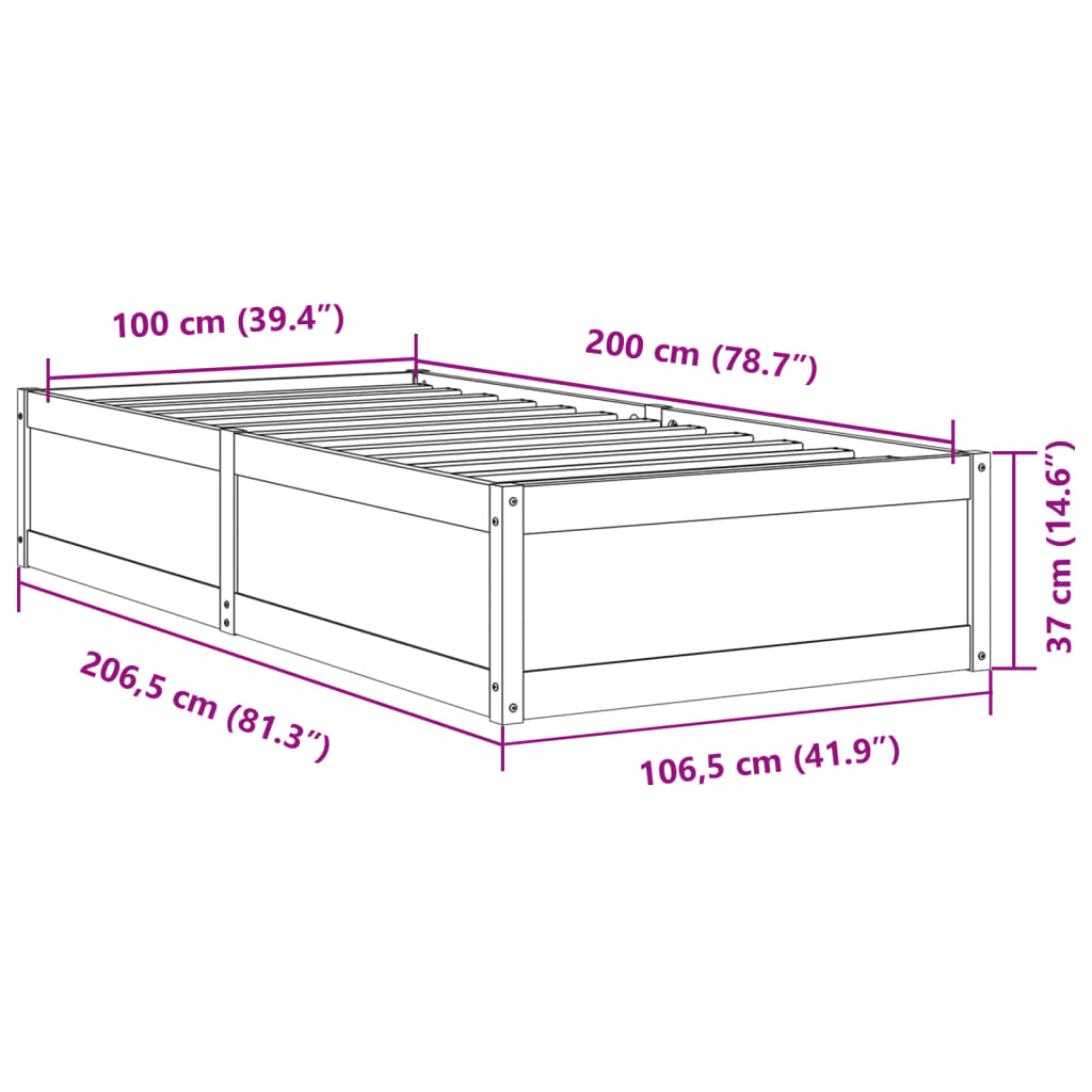 Massivholzbett ohne Matratze 100x200 cm Kiefernholz