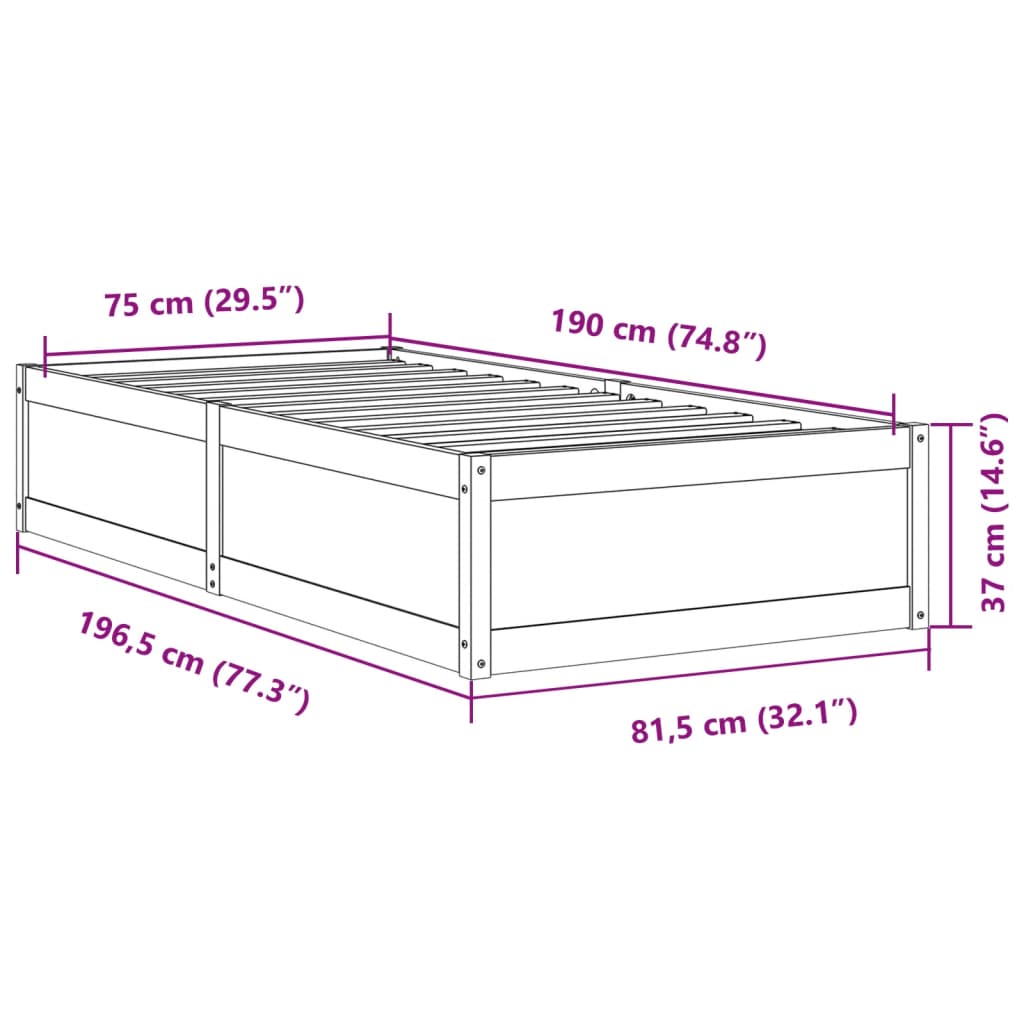 Massivholzbett ohne Matratze 75x190 cm Kiefernholz