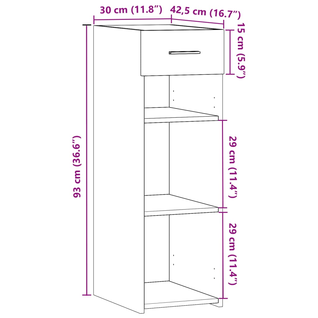 Sideboard Schwarz 30x42,5x93 cm Holzwerkstoff