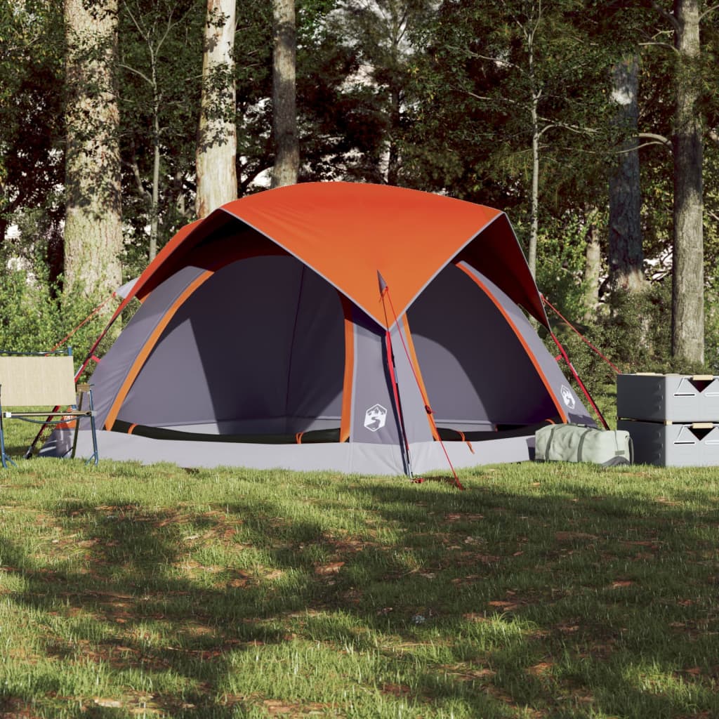 Campingzelt 4 Personen Grau und Orange Wasserdicht