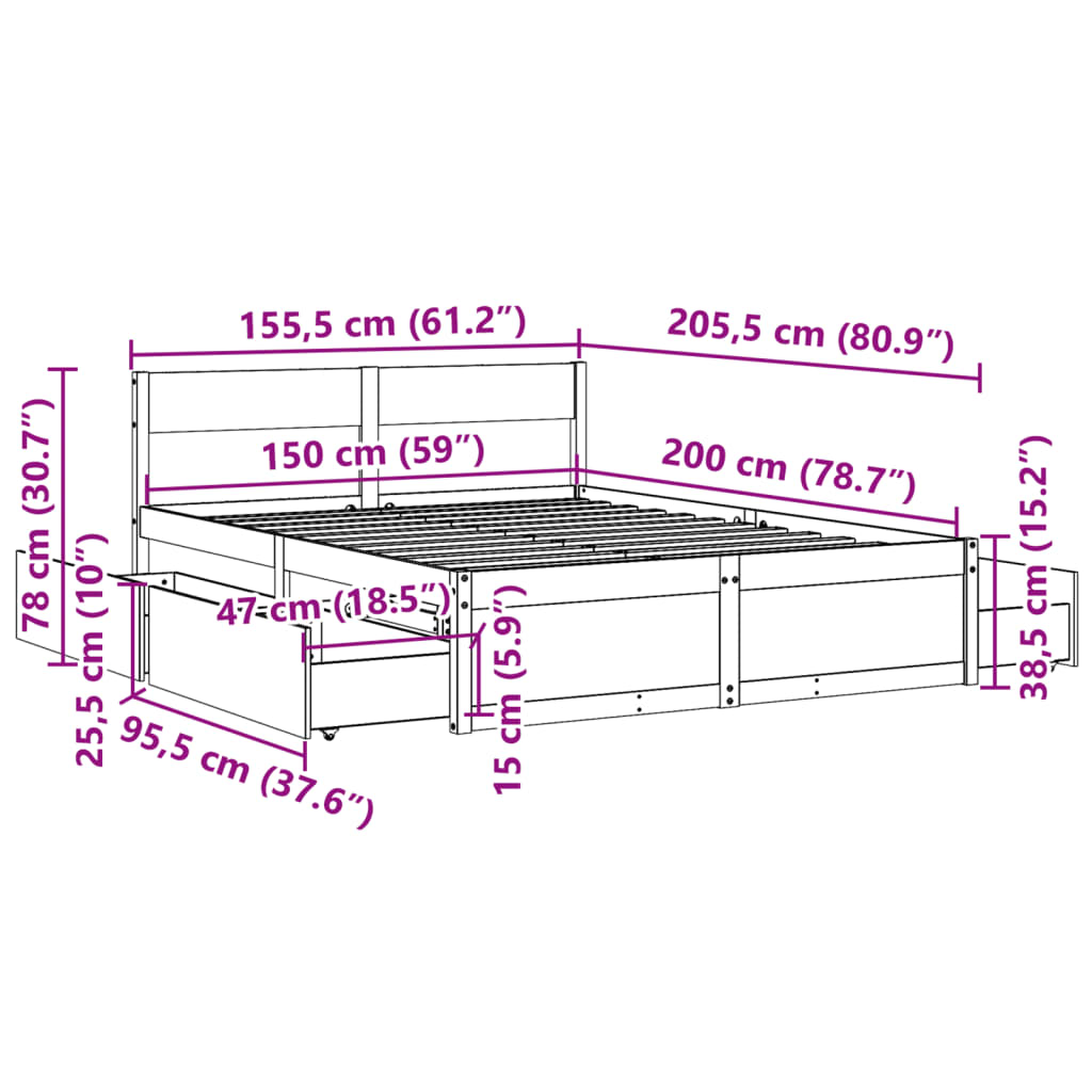 Massivholzbett ohne Matratze Weiß 150x200 cm Kiefernholz