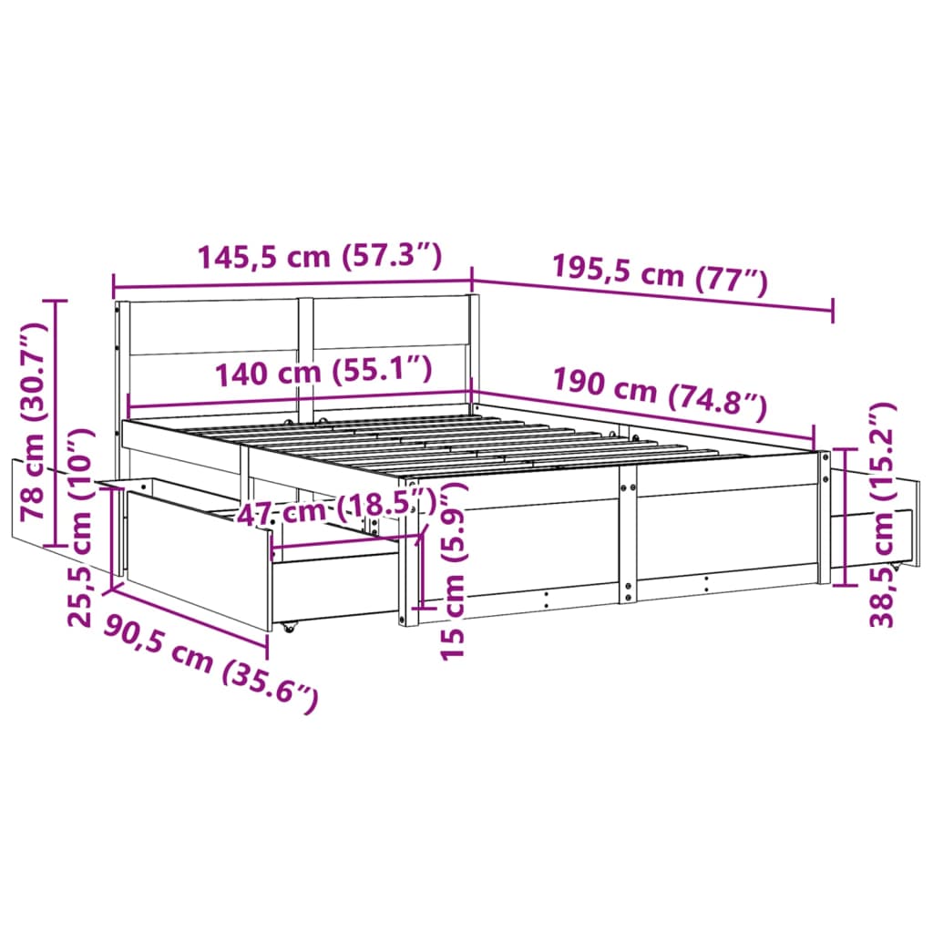 Massivholzbett ohne Matratze 140x190 cm Kiefernholz