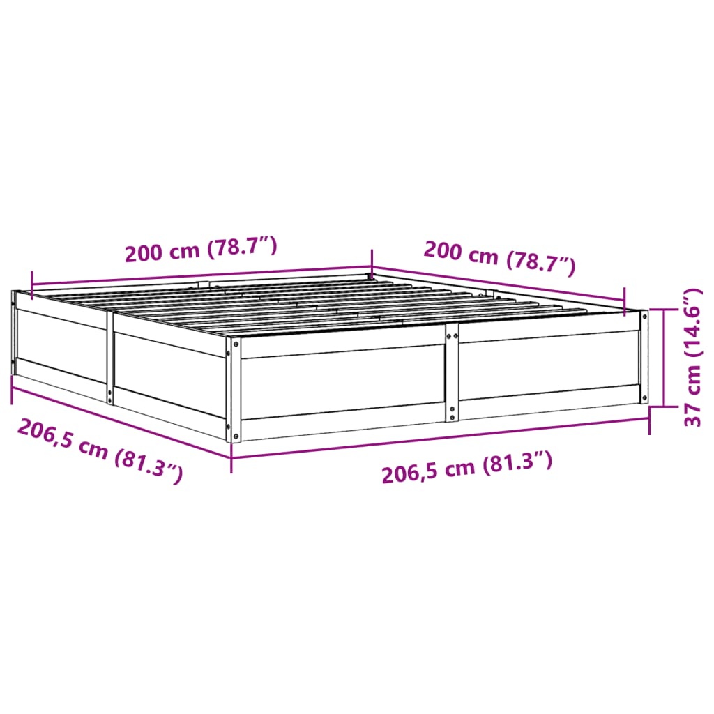 Massivholzbett ohne Matratze Weiß 200x200 cm Kiefernholz