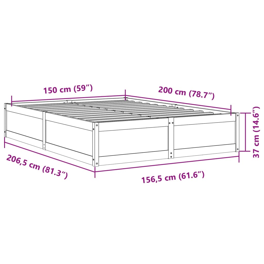 Massivholzbett ohne Matratze Weiß 150x200 cm Kiefernholz