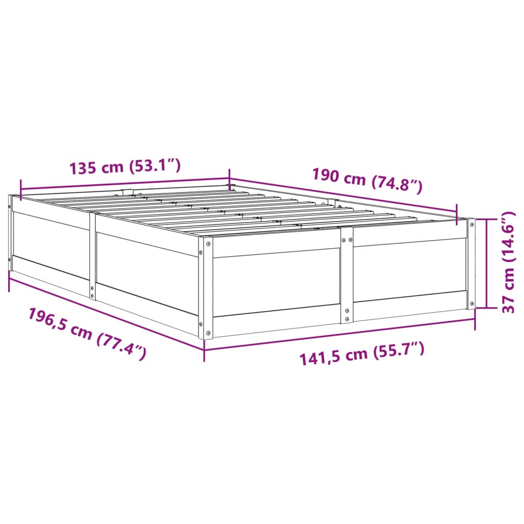 Massivholzbett ohne Matratze 135x190 cm Kiefernholz