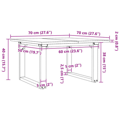Couchtisch O-Gestell 70x70x40cm Massivholz Kiefer und Stahl