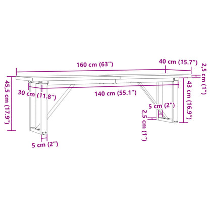 Couchtisch O-Gestell 160x40x45,5 cm Massivholz Kiefer Stahl