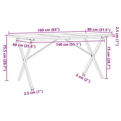 Esstisch X-Gestell 160x80x75,5 cm Massivholz Kiefer & Stahl