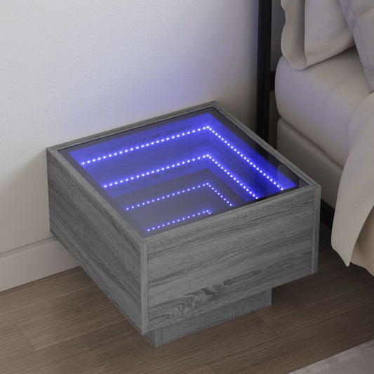 Nachttisch mit Infinity-LED Grau Sonoma 40x40x30 cm