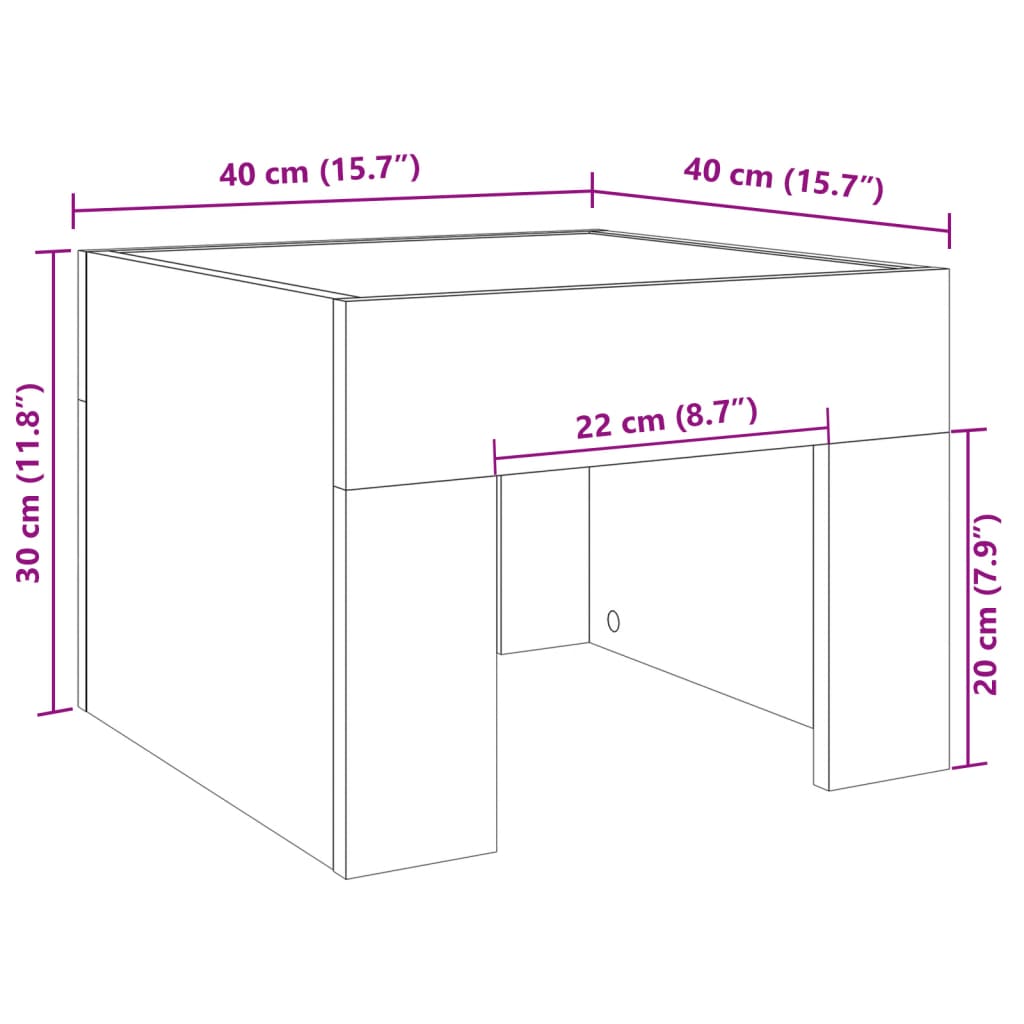 Nachttisch mit Infinity-LED Braun Eichen-Optik 40x40x30 cm