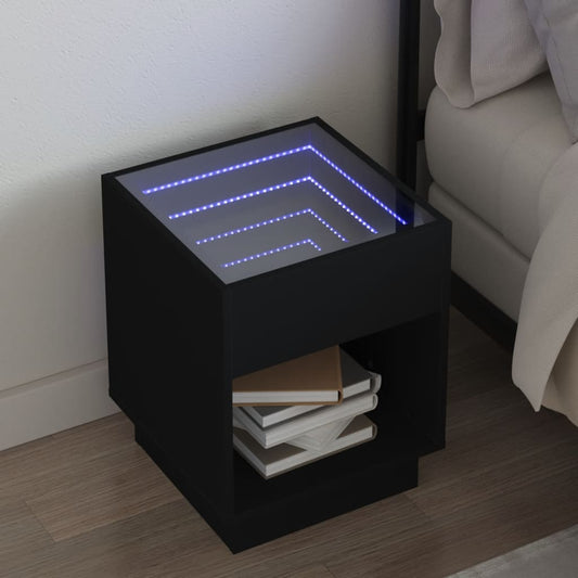 Nachttisch mit Infinity-LED Schwarz 40x40x50 cm