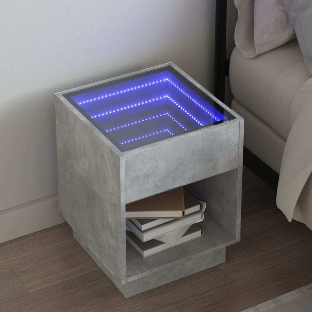 Nachttisch mit Infinity-LED Betongrau 40x40x50 cm