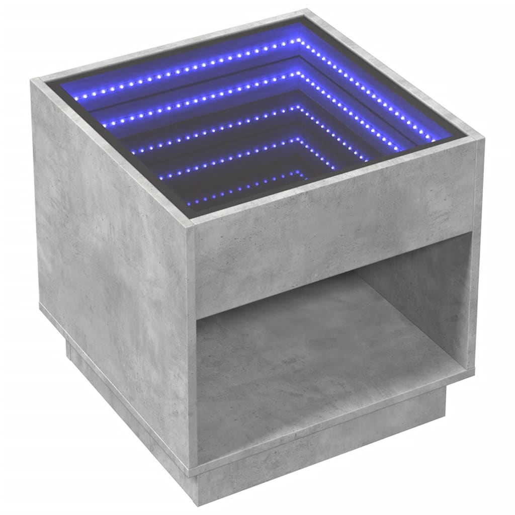 Nachttisch mit Infinity-LED Betongrau 50x50x50 cm