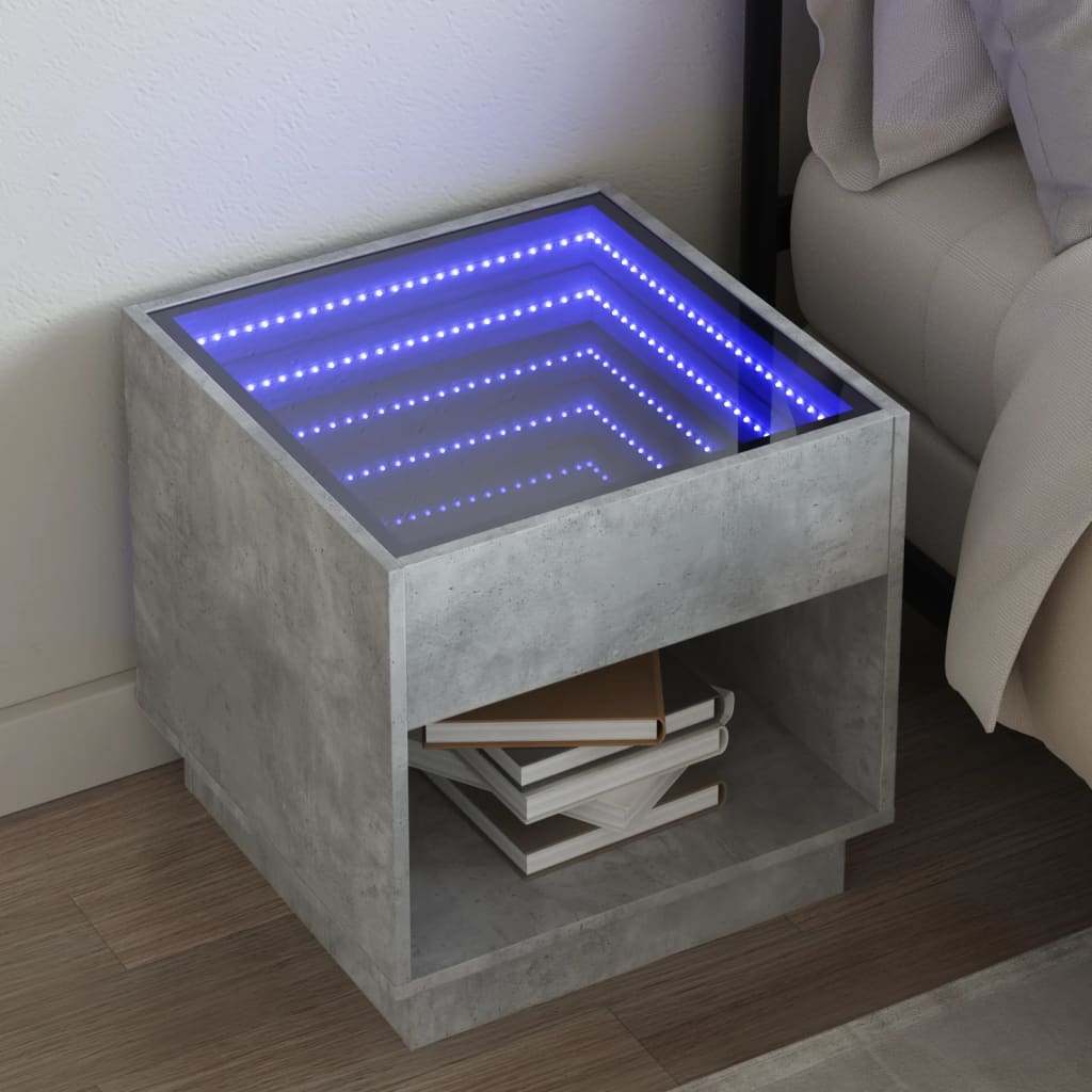 Nachttisch mit Infinity-LED Betongrau 50x50x50 cm