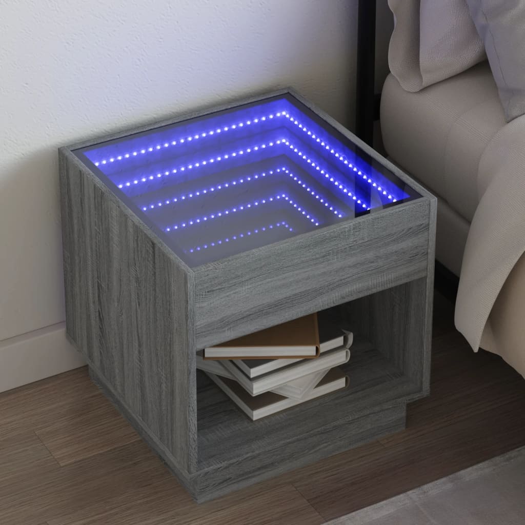 Nachttisch mit Infinity-LED Grau Sonoma 50x50x50 cm